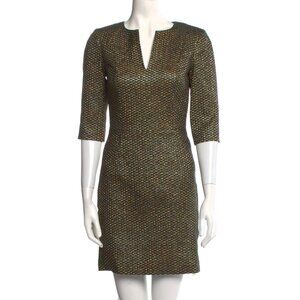 SUNO V-Neck Metallic Sheath Mini Dress | Gold Black | Pockets | Size 4